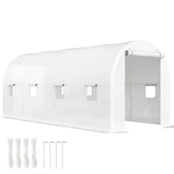 Växthustunnel - Foliedrivhus - 500x200x205 cm - Rullbar dörr - 8 fönster - Vit