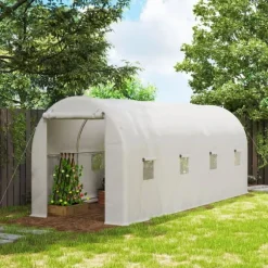 Växthustunnel - Foliedrivhus - 500x200x205 cm - Rullbar dörr - 8 fönster - Vit