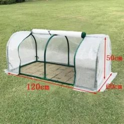 Växthustunnel - Mini växthus - 120x60x50 cm - PE-överdrag med dragkedja - Järnram - 2 kg - Beige