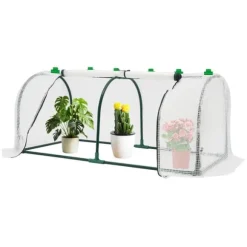 Växthustunnel - Mini växthus - 120x60x50 cm - PE-överdrag med dragkedja - Järnram - 2 kg - Beige