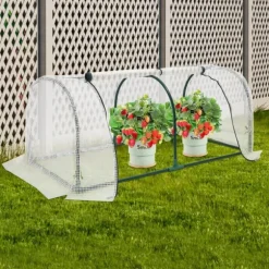 Växthustunnel - Mini växthus - 120x60x50 cm - PE-överdrag med dragkedja - Järnram - 2 kg - Beige