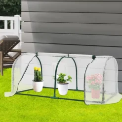 Växthustunnel - Mini växthus - 120x60x50 cm - PE-överdrag med dragkedja - Järnram - 2 kg - Beige