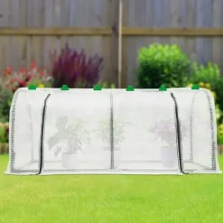 Växthustunnel - Mini växthus - 120x60x50 cm - PE-överdrag med dragkedja - Järnram - 2 kg - Beige