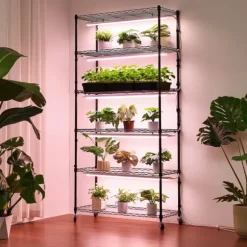 Växthylla med odlingslampa/växtlampa - 6-vånings växtställ - 180 cm Högt - LED 150 W 3800 K Fullspektrum - Hjul - Timer - För inomhusväxter