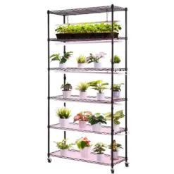 Växthylla med odlingslampa/växtlampa - 6-vånings växtställ - 180 cm Högt - LED 150 W 3800 K Fullspektrum - Hjul - Timer - För inomhusväxter