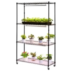 Växthyllla, 4-nivå inomhus växtställ med växtbelysning, 90x35x150 cm, metall