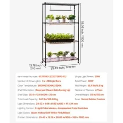 Växthyllla, 4-nivå inomhus växtställ med växtbelysning, 90x35x150 cm, metall