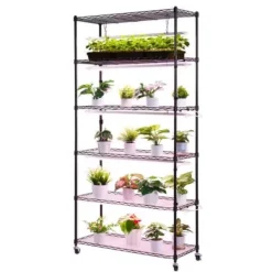 Växthyllla, 6-nivåers inomhus växtställ med växtbelysning, 90x35x180 cm, metall