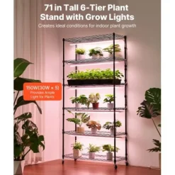 Växthyllla, 6-nivåers inomhus växtställ med växtbelysning, 90x35x180 cm, metall