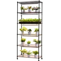 Växthyllla, 6-nivåers inomhus växtställ med växtbelysning, 75x35x180 cm