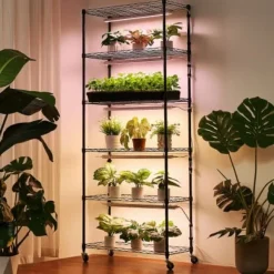 Växthyllla, 6-nivåers inomhus växtställ med växtbelysning, 75x35x180 cm