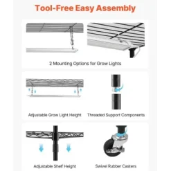 Växthyllla, 6-nivåers inomhus växtställ med växtbelysning, 75x35x180 cm