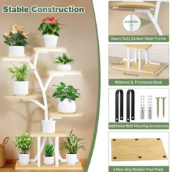 Växtställ & Blomhylla - 7 Nivåer - Med Växtbelysning - Hög Modell - För Inomhus - Montering - Beige