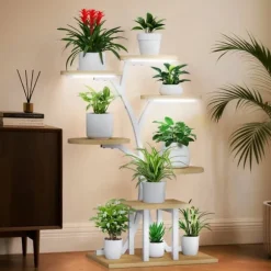 Växtställ & Blomhylla - 7 Nivåer - Med Växtbelysning - Hög Modell - För Inomhus - Montering - Beige