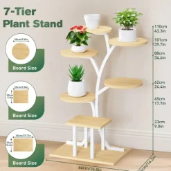 Växtställ & Blomhylla - 7 Nivåer - Med Växtbelysning - Hög Modell - För Inomhus - Montering - Beige