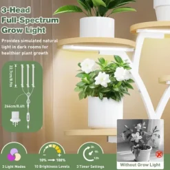 Växtställ & Blomhylla - 7 Nivåer - Med Växtbelysning - Hög Modell - För Inomhus - Montering - Beige