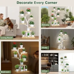 Växtställ & Blomhylla - 7 Nivåer - Med Växtbelysning - Hög Modell - För Inomhus - Montering - Beige