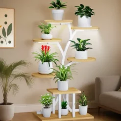 Växtställ & Blomhylla - 7 Nivåer - Med Växtbelysning - Hög Modell - För Inomhus - Montering - Beige