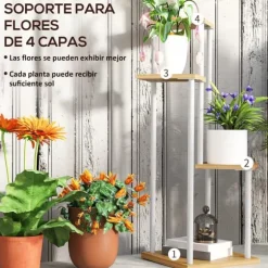 Växtställ - Blomhylla - 4 Nivåer - Trä - Fristående - 53 x 42 x 85 cm - Natur