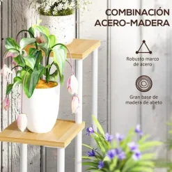 Växtställ - Blomhylla - 4 Nivåer - Trä - Fristående - 53 x 42 x 85 cm - Natur