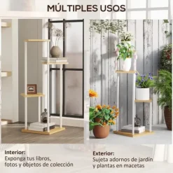 Växtställ - Blomhylla - 4 Nivåer - Trä - Fristående - 53 x 42 x 85 cm - Natur