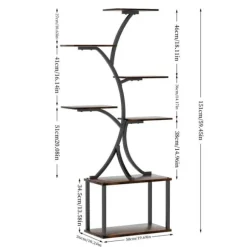 Växtställ & Blomhylla - Hörnmodell i trä - Trädform - 7 Hyllplan - 151 cm - Med LED-belysning - Inomhus - Grå