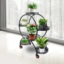 Växtställ - Blomkrukeställ - Hållbar Konstruktion - Fristående - För Inne & Ute - Enkel Montering - Lätt Att Flytta - Rymlig Yta - Svart