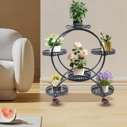 Växtställ - Blomkrukeställ - Hållbar Konstruktion - Fristående - För Inne & Ute - Enkel Montering - Lätt Att Flytta - Rymlig Yta - Svart