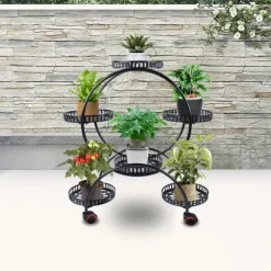 Växtställ - Blomkrukeställ - Hållbar Konstruktion - Fristående - För Inne & Ute - Enkel Montering - Lätt Att Flytta - Rymlig Yta - Svart