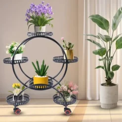 Växtställ - Blomkrukeställ - Hållbar Konstruktion - Fristående - För Inne & Ute - Enkel Montering - Lätt Att Flytta - Rymlig Yta - Svart