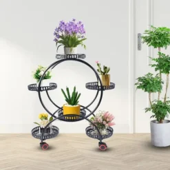 Växtställ - Blomkrukeställ - Hållbar Konstruktion - Fristående - För Inne & Ute - Enkel Montering - Lätt Att Flytta - Rymlig Yta - Svart