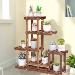 Växtställ - Blomsterhylla - 6 nivåer - Massiv furu - Inomhus/utomhus - För krukor & suckulenter - Montering krävs - Brun