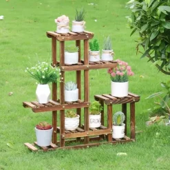 Växtställ - Blomsterhylla - 6 nivåer - Massiv furu - Inomhus/utomhus - För krukor & suckulenter - Montering krävs - Brun