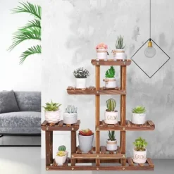 Växtställ - Blomsterhylla - 6 nivåer - Massiv furu - Inomhus/utomhus - För krukor & suckulenter - Montering krävs - Brun