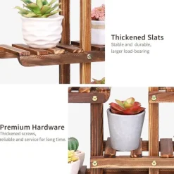 Växtställ - Blomsterhylla - 6 nivåer - Massiv furu - Inomhus/utomhus - För krukor & suckulenter - Montering krävs - Brun