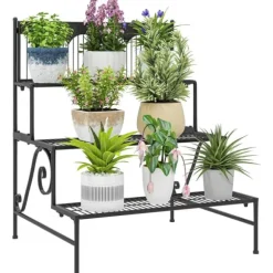 Växtställ - Hörnblomhylla - 3 Våningar - Stegformad - För Blomkrukor Inomhus - Svart
