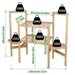 Växtställ - Hörnblomhylla i bambu 6 nivåer - Storlek L - För blomkrukor inomhus/ute - Gul