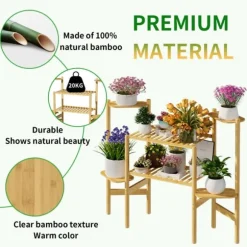 Växtställ - Hörnblomhylla i bambu 6 nivåer - Storlek L - För blomkrukor inomhus/ute - Gul