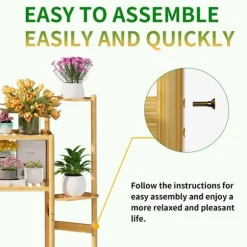 Växtställ - Hörnblomhylla i bambu 6 nivåer - Storlek L - För blomkrukor inomhus/ute - Gul