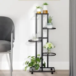 Växtställ - Living Växtställ på hjul 5 hyllor 44x23x100 cm svart järn