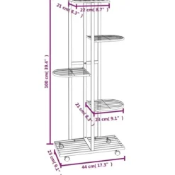 Växtställ - Living Växtställ på hjul 5 hyllor 44x23x100 cm svart järn