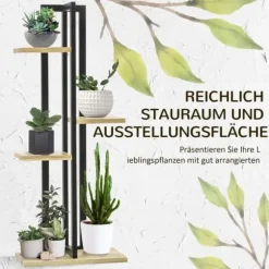 Växtställ 4 nivåer justerbart 110 cm trä svart/natur för inne/ute