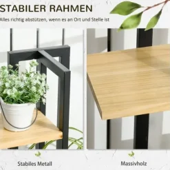 Växtställ 4 nivåer justerbart 110 cm trä svart/natur för inne/ute