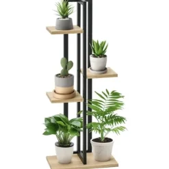 Växtställ 4 nivåer justerbart 110 cm trä svart/natur för inne/ute