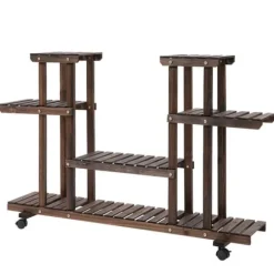 Växtställ 4 nivåer massivt kolat trä 123,5x33x80 cm trädgård/balkong