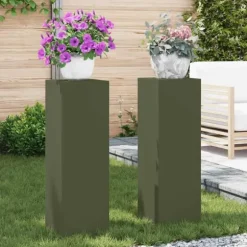 Växtställ 2 pcs Olivgrön 24 x 24 x 75 cm Stål