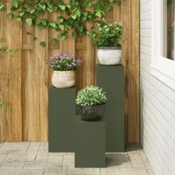 Växtställ 3 pcs Olivgrön Stål