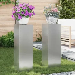 Växtställ 2 pcs Silver 24 x 24 x 75 cm Galvaniserat stål