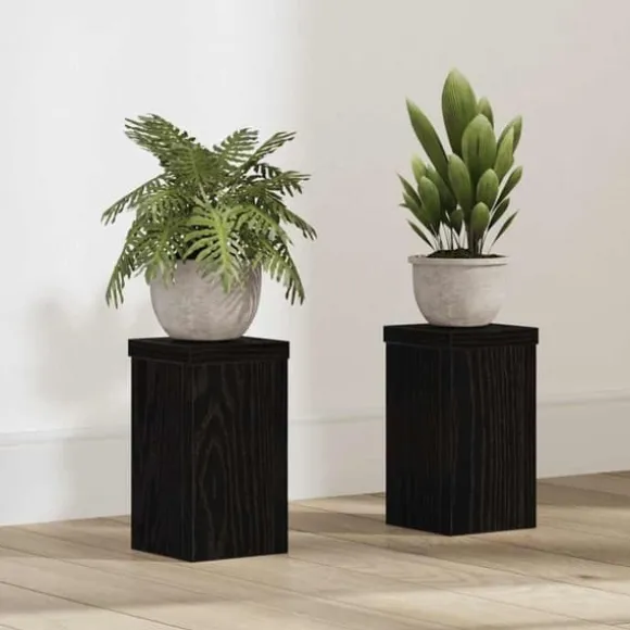 Växtställ 2 pcs Svart ek 10 x 10 x 18 cm Konstruerat trä
