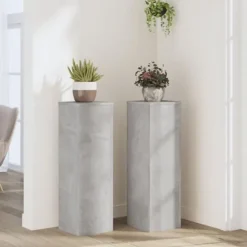Växtställ 2 st betonggrå konstruerat trä | Storlek: 25x25x80 cm